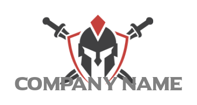 Spartan helmet in shield with cross swords