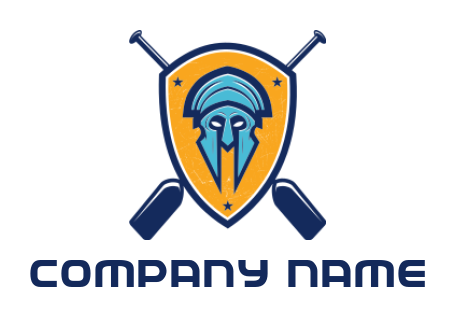 design a sports logo spartan helmet in shield with paddle 
