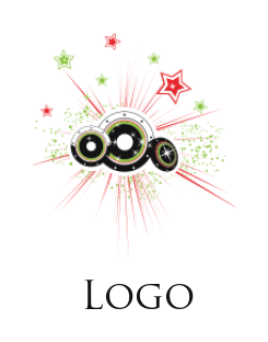 Music logo speakers front of rays