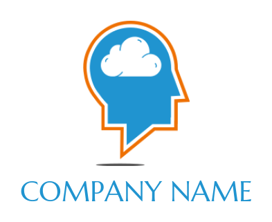 speech bubble forming human face with brain logo maker
