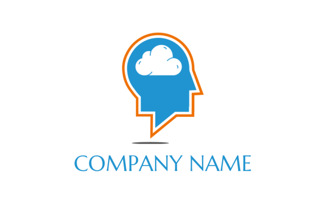 speech bubble forming human face with brain logo maker