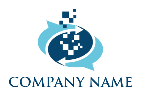 design a communication logo speech bubble in arrows and pixels 