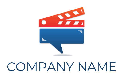 speech bubble merged with movie clipper logo concept