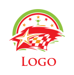 sports logo image speedy star with race flag and cup 