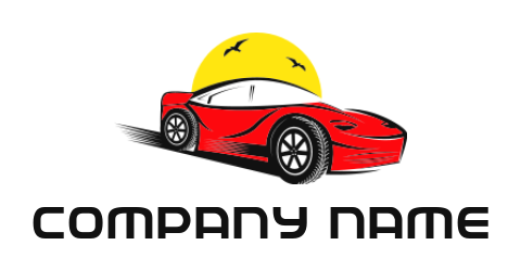 auto logo illustration sports car with sun and birds 