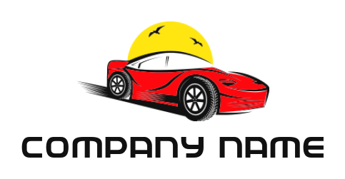 auto logo illustration sports car with sun and birds 