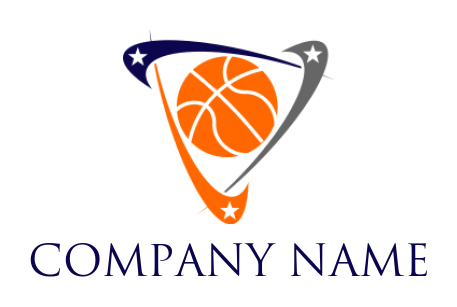 sports logo image stars on swooshes with basketball in center 