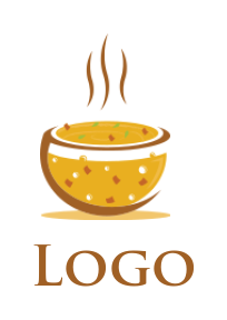 make a food logo icon steaming yellow soup bowl