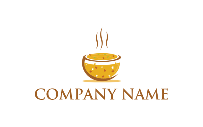 food logo icon steaming yellow soup bowl - logodesign.net