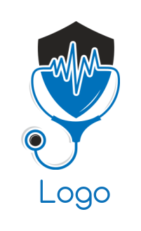 medical logo stethoscope heart rate with shield