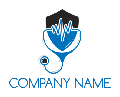 medical logo image stethoscope merged with heart rate with shield