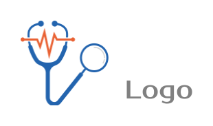 logo idea stethoscope with magnifying glass and ECG graph