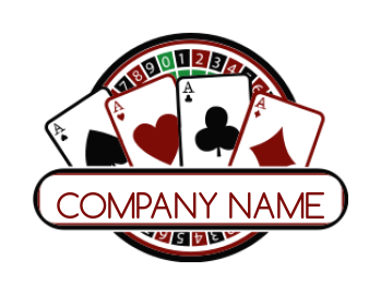 gambling logo suit card aces with casino wheel