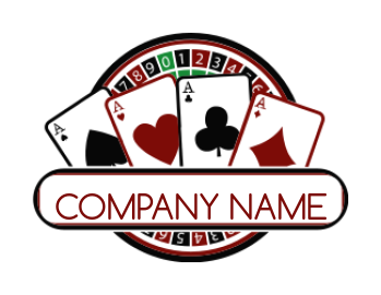 make a gambling logo suit of card aces with casino roulette wheel background