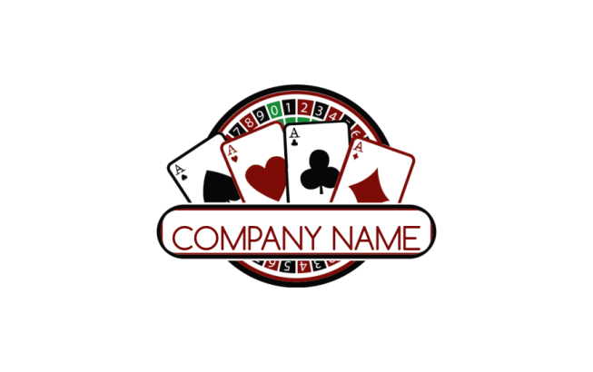 make a gambling logo suit of card aces with casino roulette wheel background