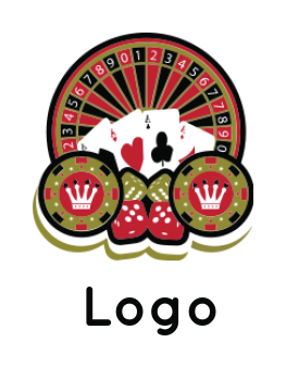 gambling logo suite of cards with chips and dice