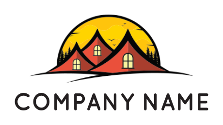 real estate logo illustration sun behind camp roofs - logodesign.net