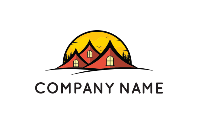 real estate logo illustration sun behind camp roofs - logodesign.net