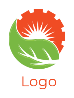 engineering logo sun inside the gear with leaf