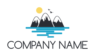 sun on mountains in sea logo maker