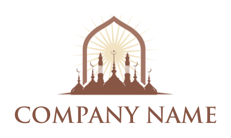 generate a religious logo sun rays on minarets and domes with crescents
