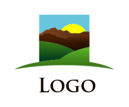 landscape logo sun set view on mountains fields