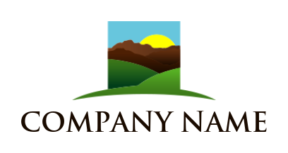 landscape logo sun set view on mountains fields