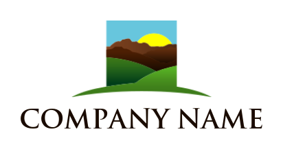 landscape logo sun set view on mountains fields