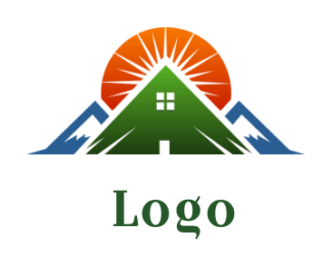 sunrise over house in mountain shape icon