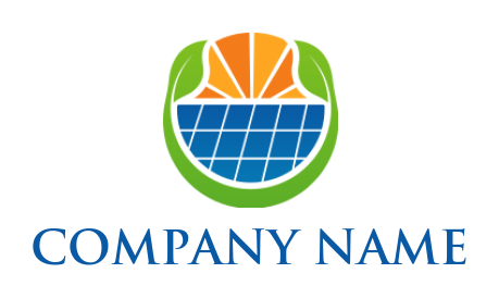 energy logo sunrise with solar in swoosh leaves