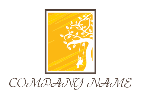 create a logo of a swing on tree inside the box 