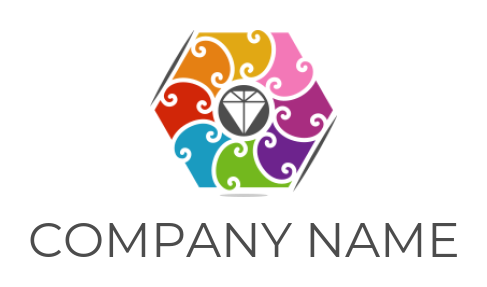 gemstones logo swirls around diamond in hexagon