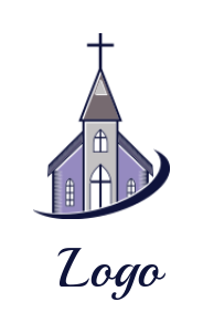 religious logo swoosh around church with cross