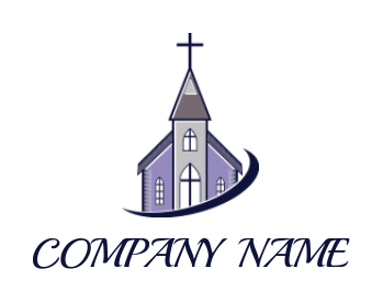 religious logo swoosh around church with cross