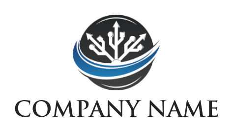 IT logo online swoosh across USB signs in circle