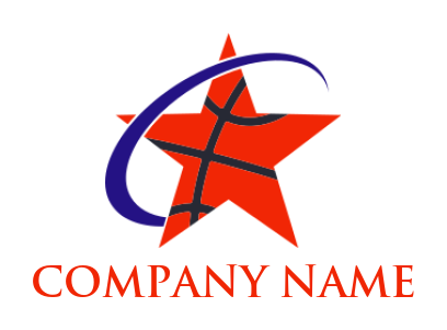 sports logo swoosh around basketball in star