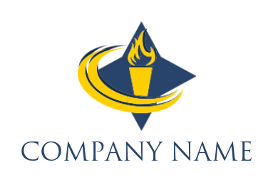 make a consulting logo swoosh around flaming torch in four pointed star