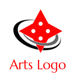 make an arts logo swoosh around four pointed star with dots