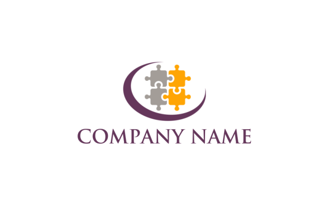 design an employment logo swoosh around jigsaw puzzle pieces 