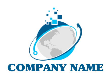 IT logo with swooshes around globe with pixel