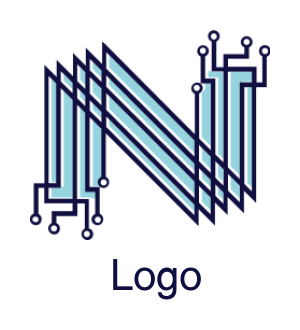 alphabets logo tech wires forming Letter N