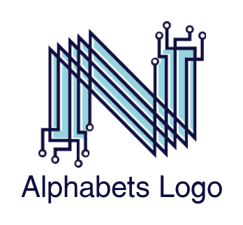 alphabets logo tech wires forming Letter N