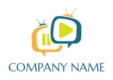 media logo television speech bubbles with play and pause signs 