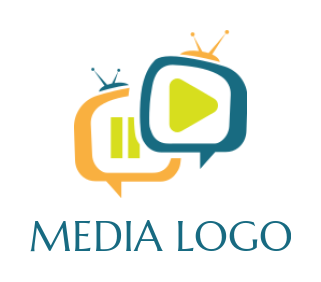 media logo television speech bubbles with play and pause signs
