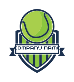 Create a logo of tennis ball in front of a shield 