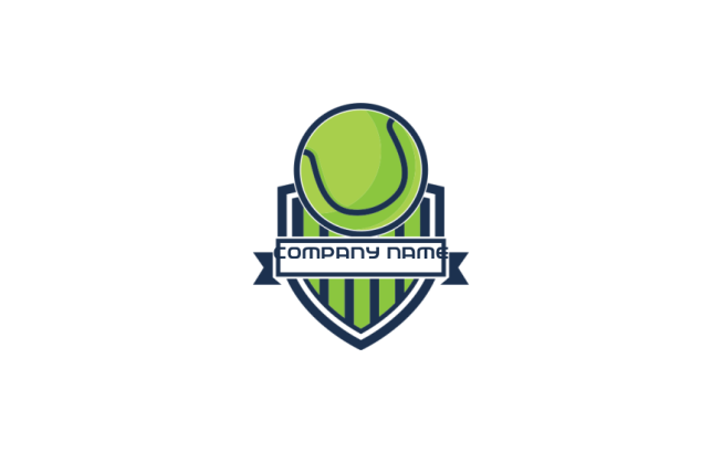 Create a logo of tennis ball in front of a shield 