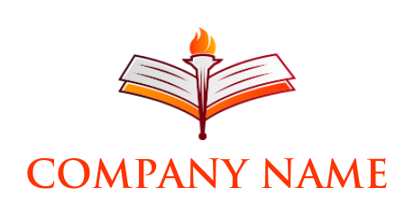Torch in center of open book logo icon