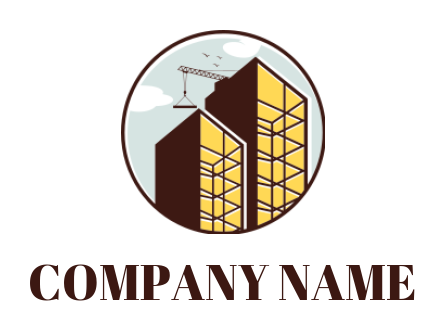 construction logo illustration tower crane with buildings under construction 