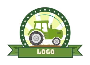 agriculture logo tractor in badge with sun rise