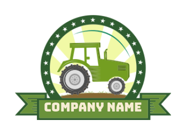 agriculture logo tractor in badge with sun rise